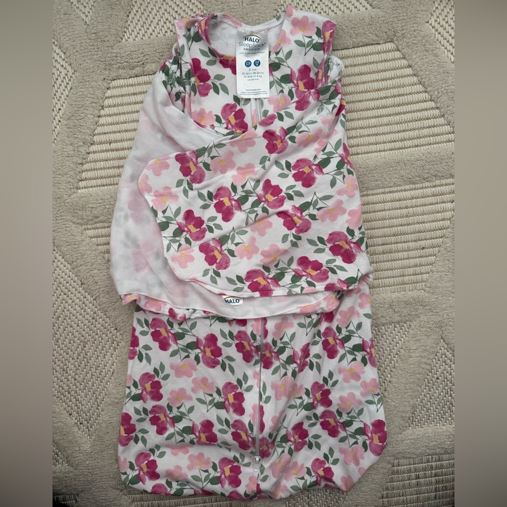 HALO Swaddle Sleep Sack Floral Pajamas - Pink and Green